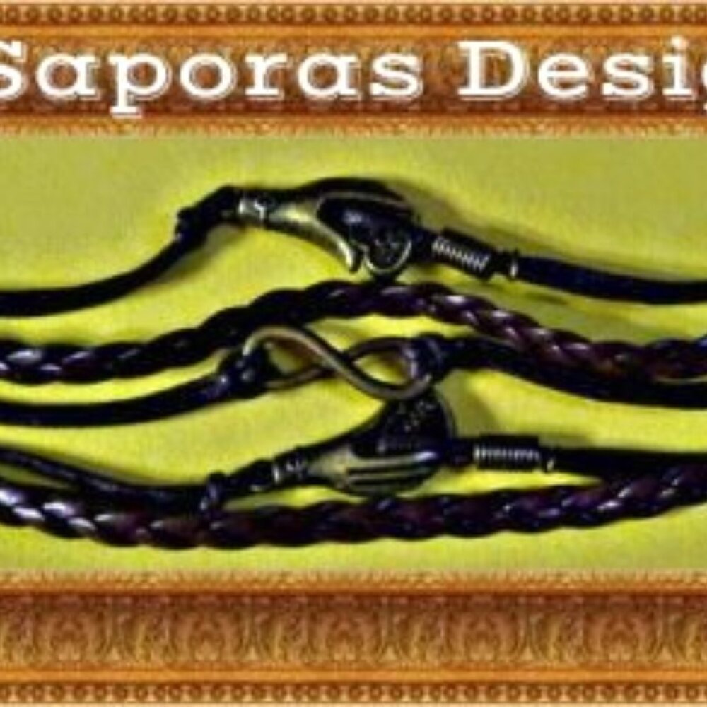 Multi-Layered Brown Leather Bracelet With Braid Infinity & Hand With Hearts
